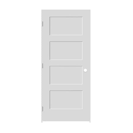 Codel Doors 28" x 80" x 1-3/8" Primed 4-Panel Equal Panel Interior Shaker 4-9/16" RH Prehung Door 2468pri8444RH154916